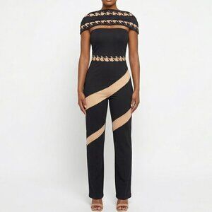 Loragal Baddie Houndstooth Colorblock Cold Shoulder Jumpsuit XL